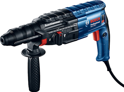 Borrhammare med sidhandtag, Bosch Professional branding, svart och blå design, sladdansluten.