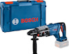 Borrhammare med blå och röd design, placerad framför en blå verktygslåda med Bosch-logotyp.