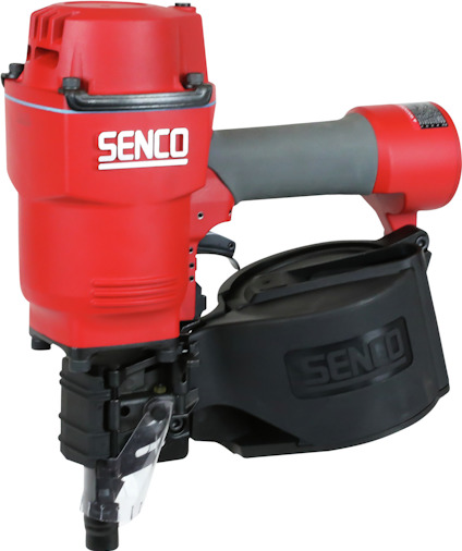 Röd och svart spikpistol med texten "Senco" på sidan.