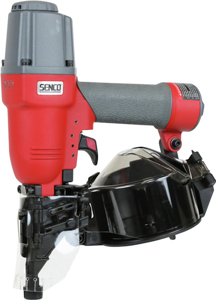Röd och grå spikpistol med texten "SENCO" på sidan.