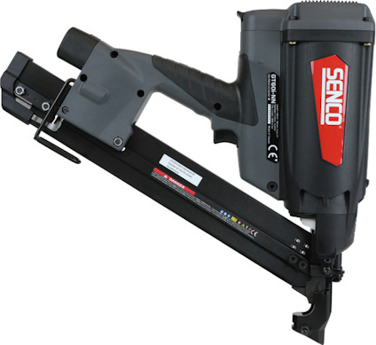 Senco spikpistol med svart och grå design, röd logotyp och CE-märkning.