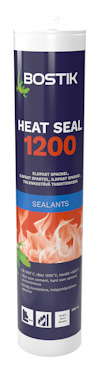 Förpackning av Bostik Heat Seal 1200 med text och grafik av eldflammor.