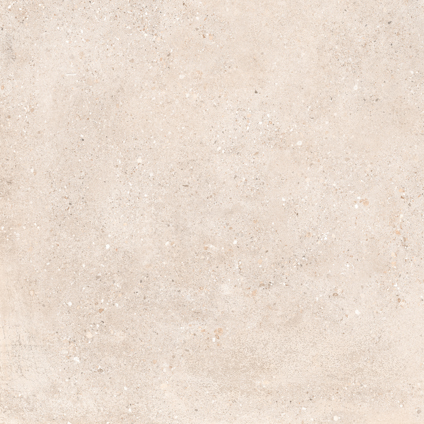 Ljusbeige granitkeramik med subtila fläckar och en lätt texturerad yta.