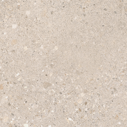 Granitkeramikplatta i ljus beige ton med svagt grå och bruna nyanser samt en jämn, något fläckig textur.