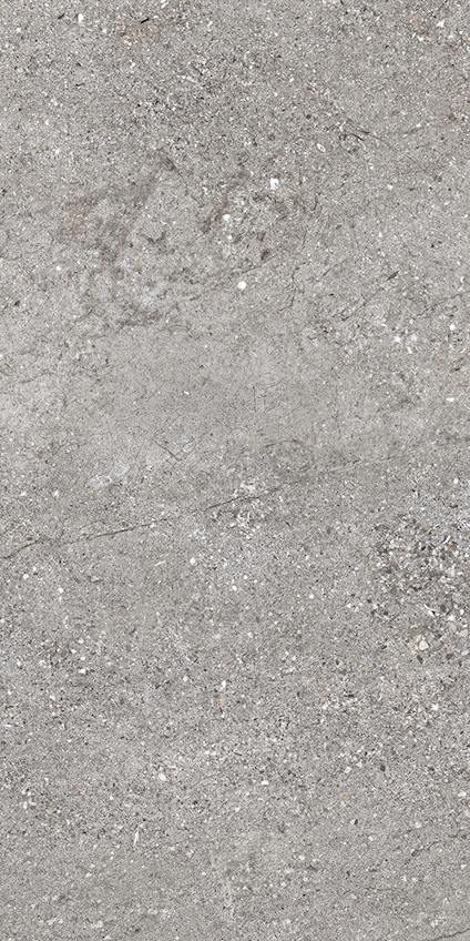 Granitkeramik med naturtroget cementutseende och subtil textur i grå nyanser.