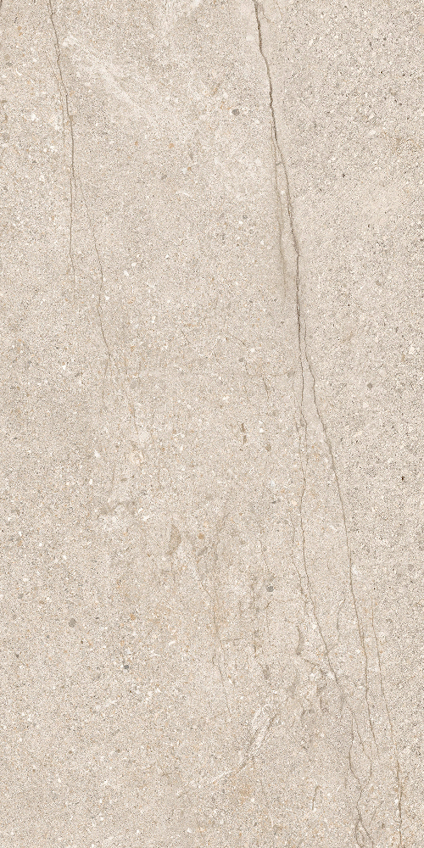 Granitkeramikplatta i sandfärg med subtila ådringar och textur.