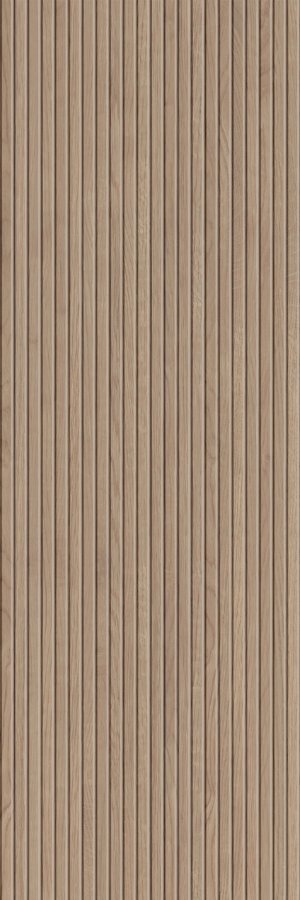 Brunt kakel med vertikala linjer som skapar en träliknande textur.