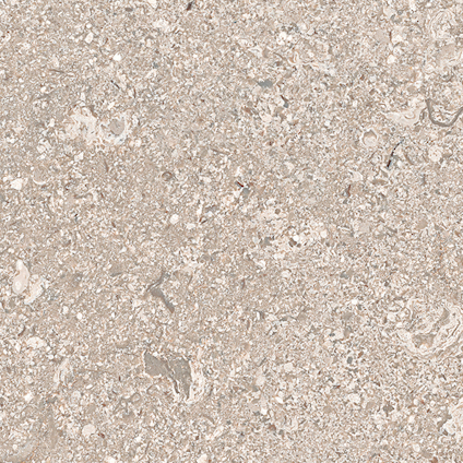 Granitkeramik i en ljusbeige ton med mönster av spräckliga fläckar och fossilliknande detaljer.