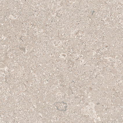 Granitkeramik med ett ojämnt, melerat mönster i beige och grå toner.