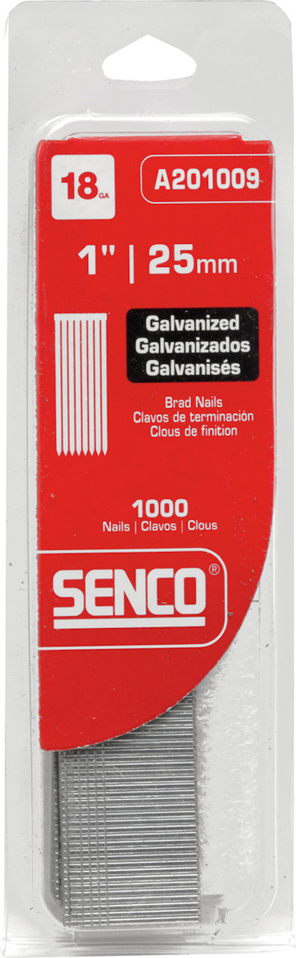 Förpackning med 1000 galvaniserade spik, 25 mm långa, märkt Senco.