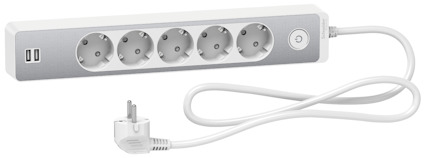 GRENUTTAG 5-V JORD+2USB 3G1.0 H05VV-F BRYTARE VIT/ALU 1.5M