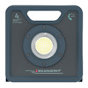 Fyrkantig grå arbetslampa med handtag, centralt rund LED-lampa och texten "SCANGRIP" samt "4 DUAL SYSTEM".