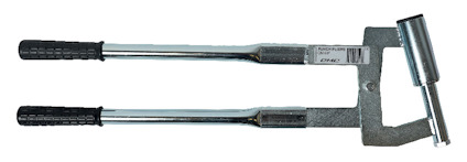 Metallverktyg med långa handtag och ett cylinderformat huvud för håltagning.