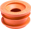 Orange, rund gummiadapter med text och siffror på ytan.