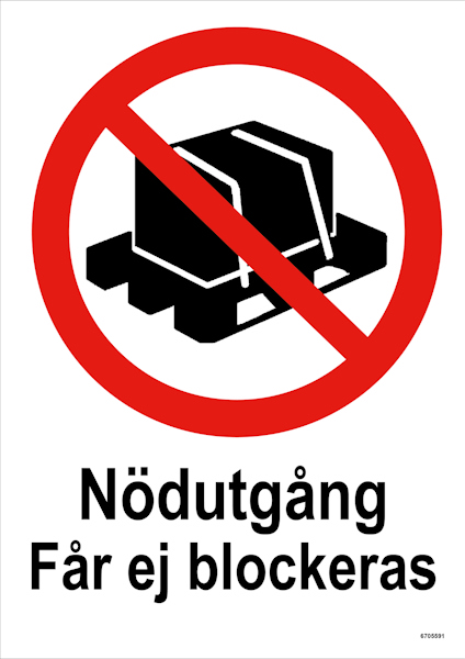 SKYLT UNIGRAPHICS NÖDUTGÅNG FÅR EJ BLOCKERAS PLAST 210X297MM