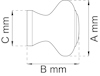 Ritning av en knopp med måttsatta avstånden A, B och C i millimeter.