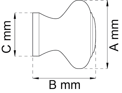 Ritning av en knopp med måttsatta avstånden A, B och C i millimeter.
