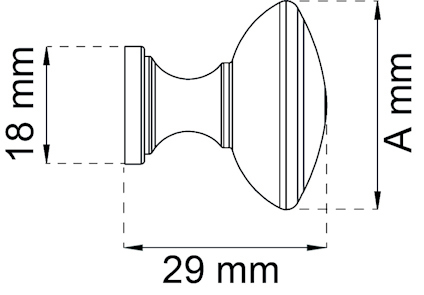 Ritning av en dörrknopp med mått: 18 mm höjd, 29 mm bredd, ytterligare höjd angiven som A mm.
