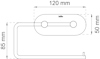 Ritning av en handdukshållare med måtten 120 mm x 50 mm x 85 mm.