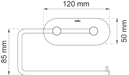 Ritning av en handdukshållare med måtten 120 mm x 50 mm x 85 mm.