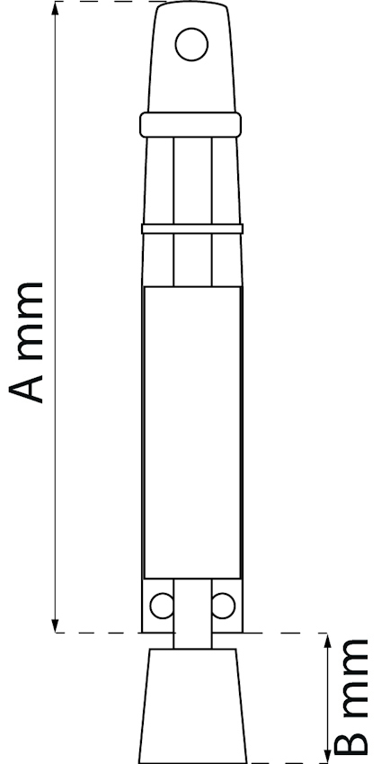 Streckritning av en tallrikshållare med måttangivelse "A mm" och "B mm".