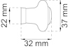 Knopp med måtten: höjd 37 mm, bredd 32 mm, djup 22 mm.