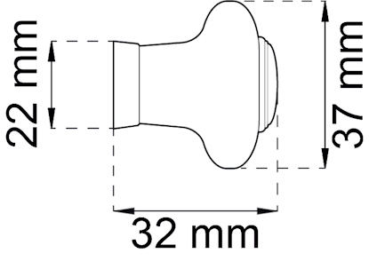 Knopp med måtten: höjd 37 mm, bredd 32 mm, djup 22 mm.