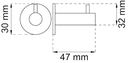 Teknisk ritning av en cylinderformad objekt, 30 mm i diameter, 47 mm lång, och 32 mm hög.