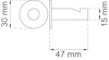 Teknisk ritning av en fästanordning, dimensioner: 30 mm, 47 mm, och 15 mm.