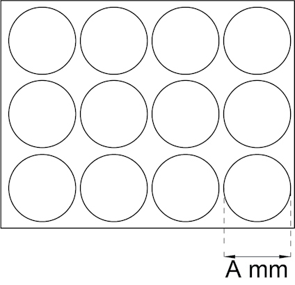 Diagram med 12 cirklar i 3 rader. Text: "A mm" indikerar en avståndsmätning.