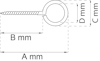 Illustration av en skruvögla med dimensionerna A, B, C, och D markerade i millimeter.