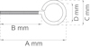 Diagram av en öglebult med märkningar: A mm (längd), B mm (gänga), C mm (skaft), D mm (ringdiameter).