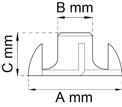 Diagram av en komponent med måtten A mm, B mm och C mm markerade med pilar.