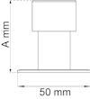 Ritning av en form med bas 50 mm och höjd markerad som A mm.