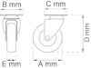 Ritning av en hjuldesign med måttangivelser: A, B, C, D och E i millimeter.