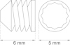 Diagram av en skruv med måtten 6 mm och 5 mm markerade.