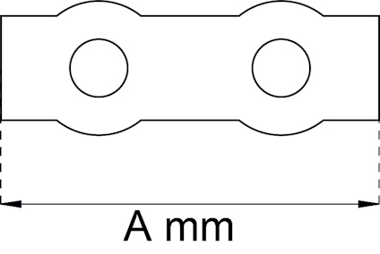 Ritning av en komponent med två cirkulära hål och en längd markerad som "A mm".