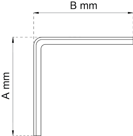 Diagram av en vinklad plåt med måtten A mm höjd och B mm bredd.