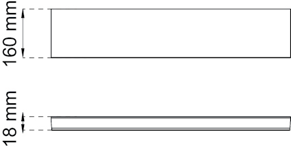 Rektangel med måtten 160 mm x 18 mm visas i skiss.
