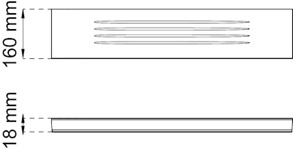 En rektangel med linjer inuti, mått 160 mm x 18 mm angivna på sidorna.