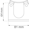 Ritning av en U-formad klämma med mått 64 mm höjd och 81 mm bredd.