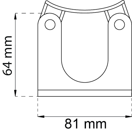 Ritning av en U-formad klämma med mått 64 mm höjd och 81 mm bredd.