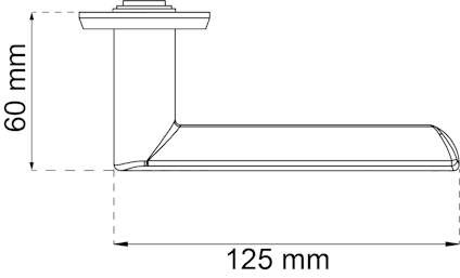 Ritning av en väggmonterad hyllkonsol med måtten 60 mm höjd och 125 mm djup.