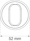 Ritning av en cirkel med ett avlångt hål i mitten. Texten "52 mm" anges nedanför.