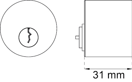 Teknisk ritning av ett låscylinder med måttet 31 mm.
