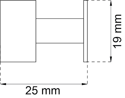 Diagram av en tvåsidig cylinder med en kort stång emellan. Mått: 25 mm bredd, 19 mm höjd.