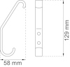 Ritning av krok med måtten 58 mm x 129 mm.