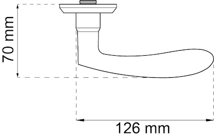 Ritning av en handtagsskärm med måtten 70 mm i höjd och 126 mm i bredd.