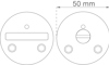 Två cirkulära diagram med hål och skåror, märkta med "50 mm" ovanför.