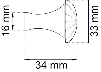 Ritning av en konformad komponent med måtten 16 mm, 33 mm och 34 mm angivna.